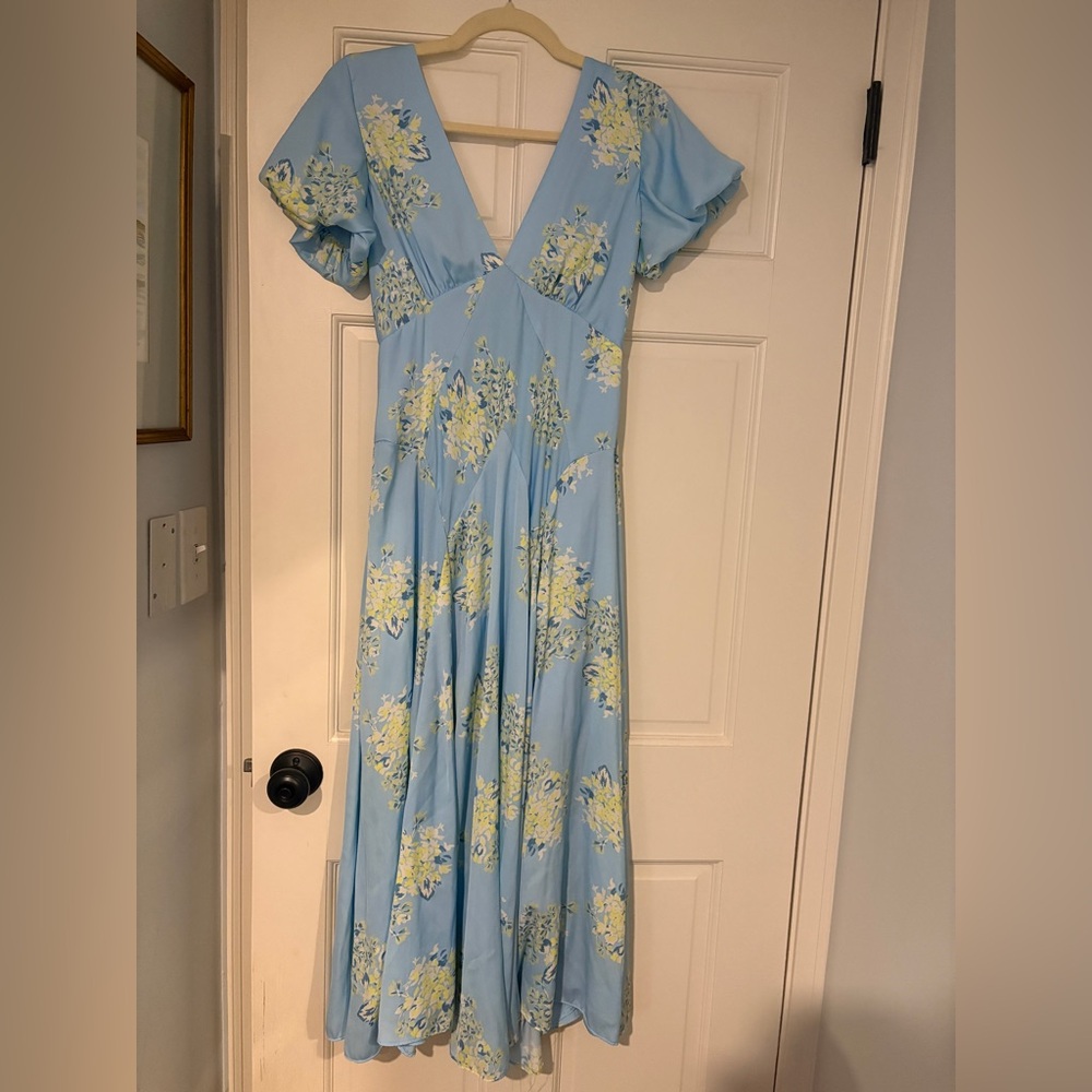 Free People Light Blue and Yellow Smocked Dress
